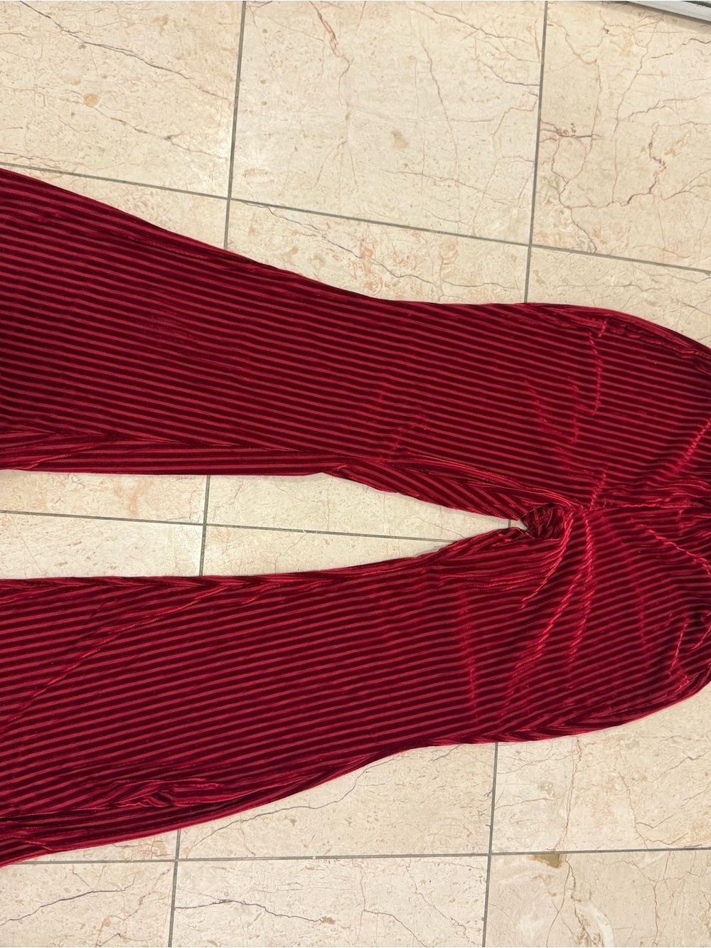 SHEIN Ribbed Velvet Wide-Leg Jumpsuit in Deep Red